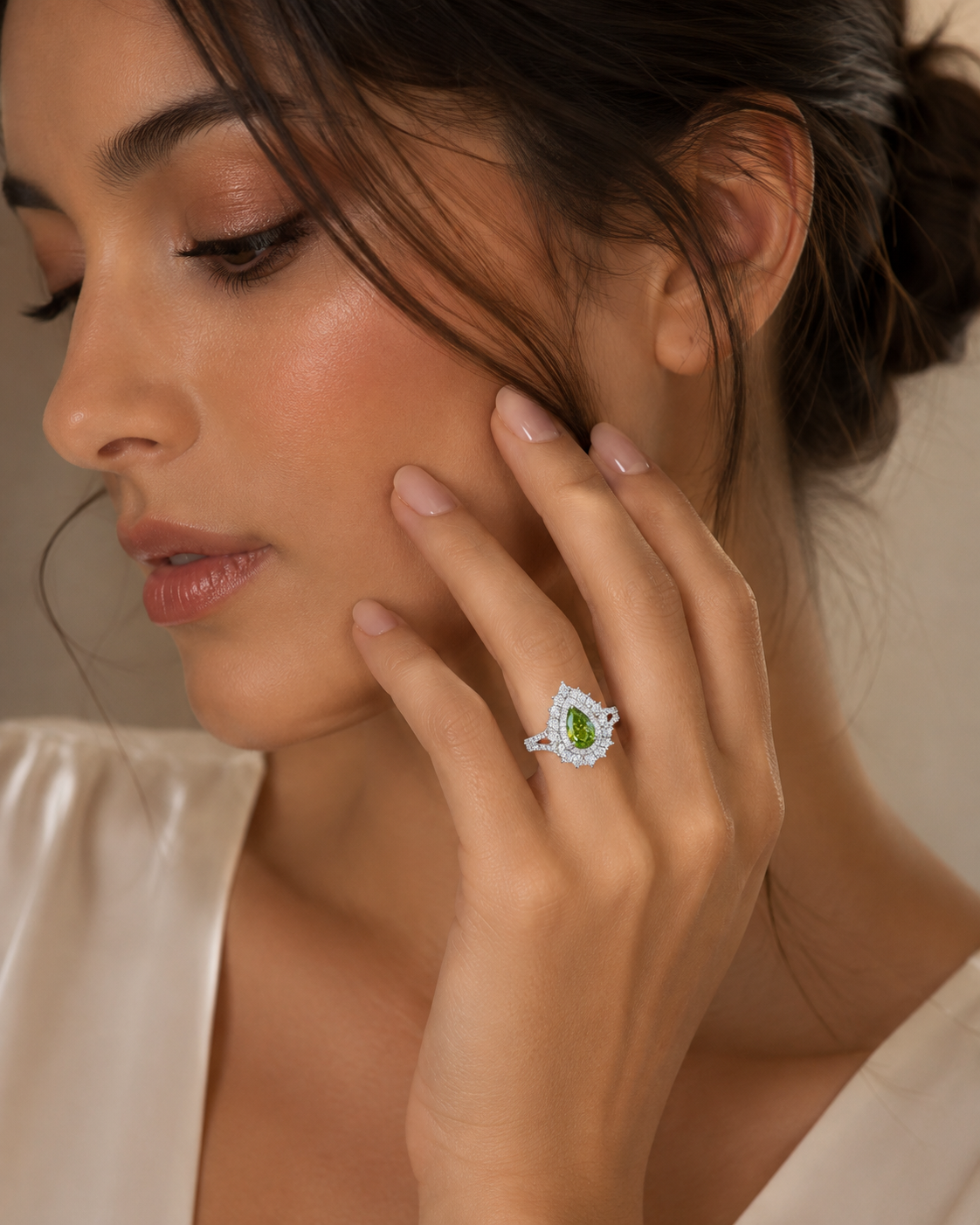 Arvlux 2 CT Green Emerald Cut Lab Diamond Ring