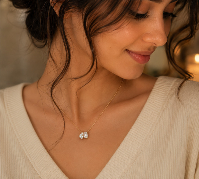 ARVLUX Emerald & Pear Toi et Moi Necklace