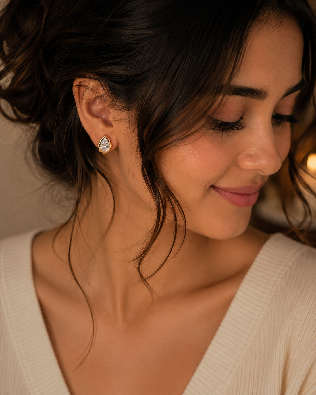ARVLUX Pear Cut Diamond Bezel Stud Earrings