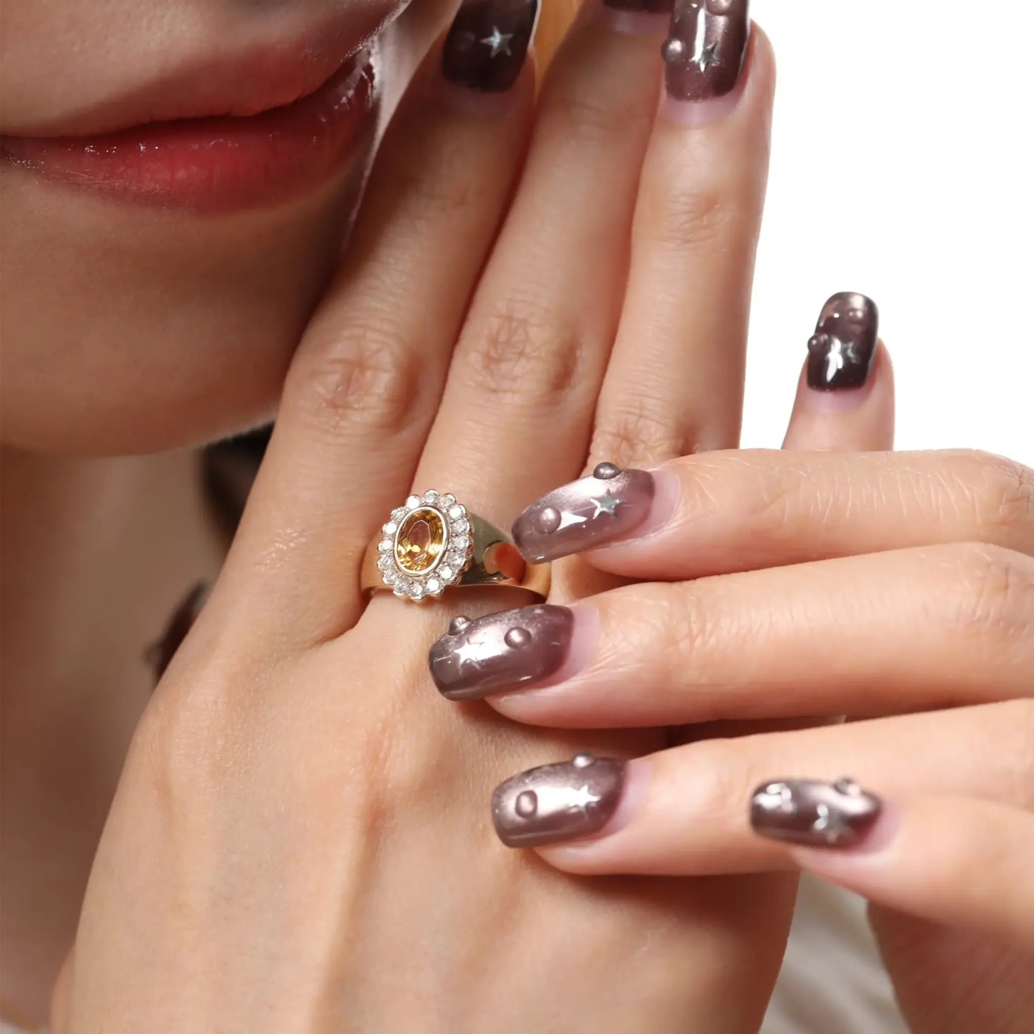 Oval Citrine Diamond Halo Ring