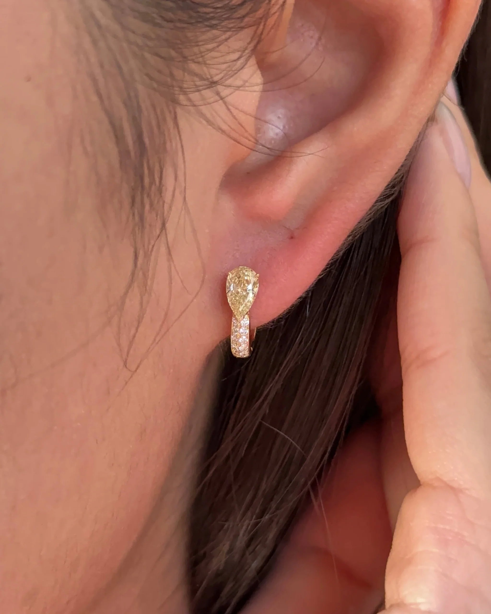 Champagne Pear Cut Lab Grown Diamond Pavé Huggie Hoop Earrings