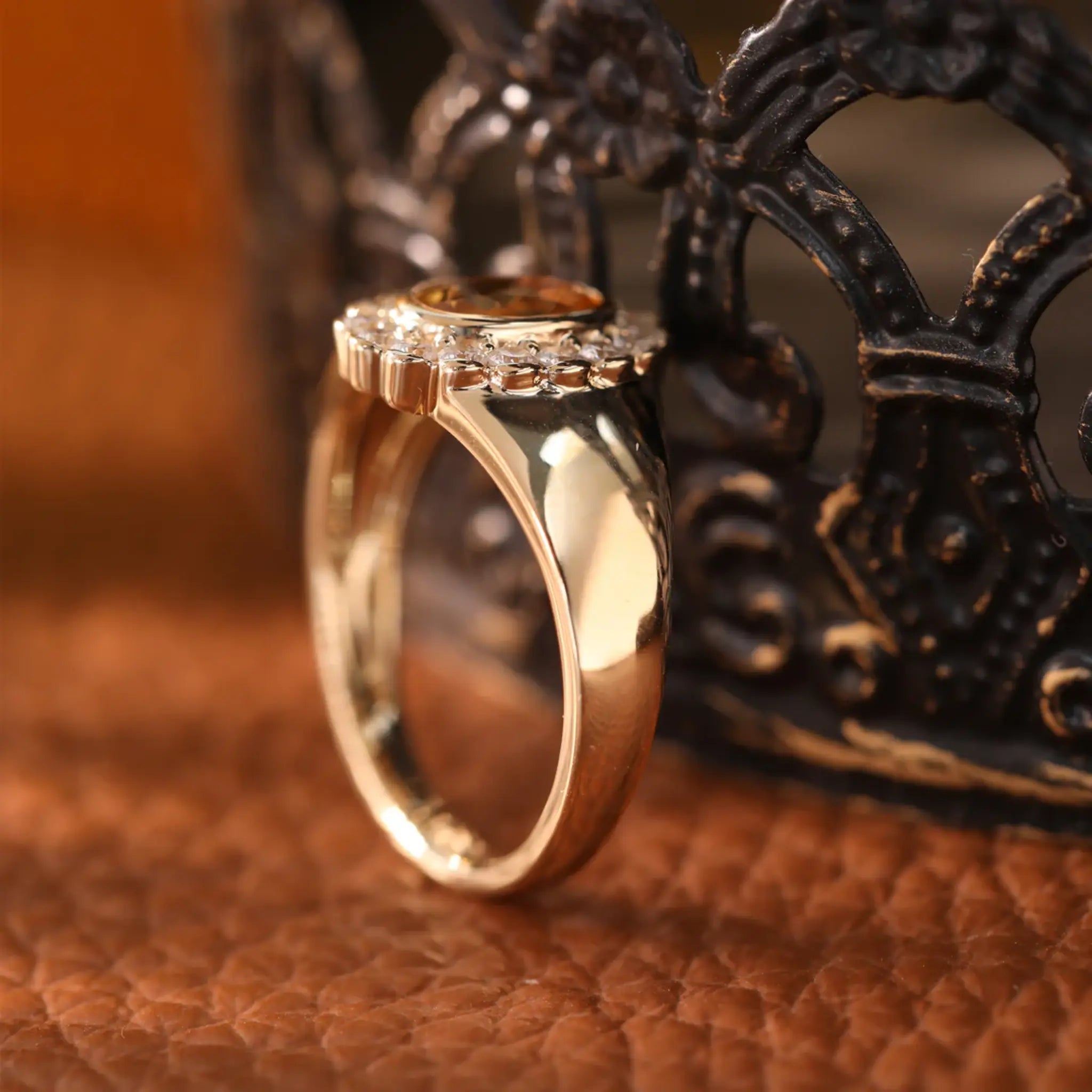 Oval Citrine Diamond Halo Ring