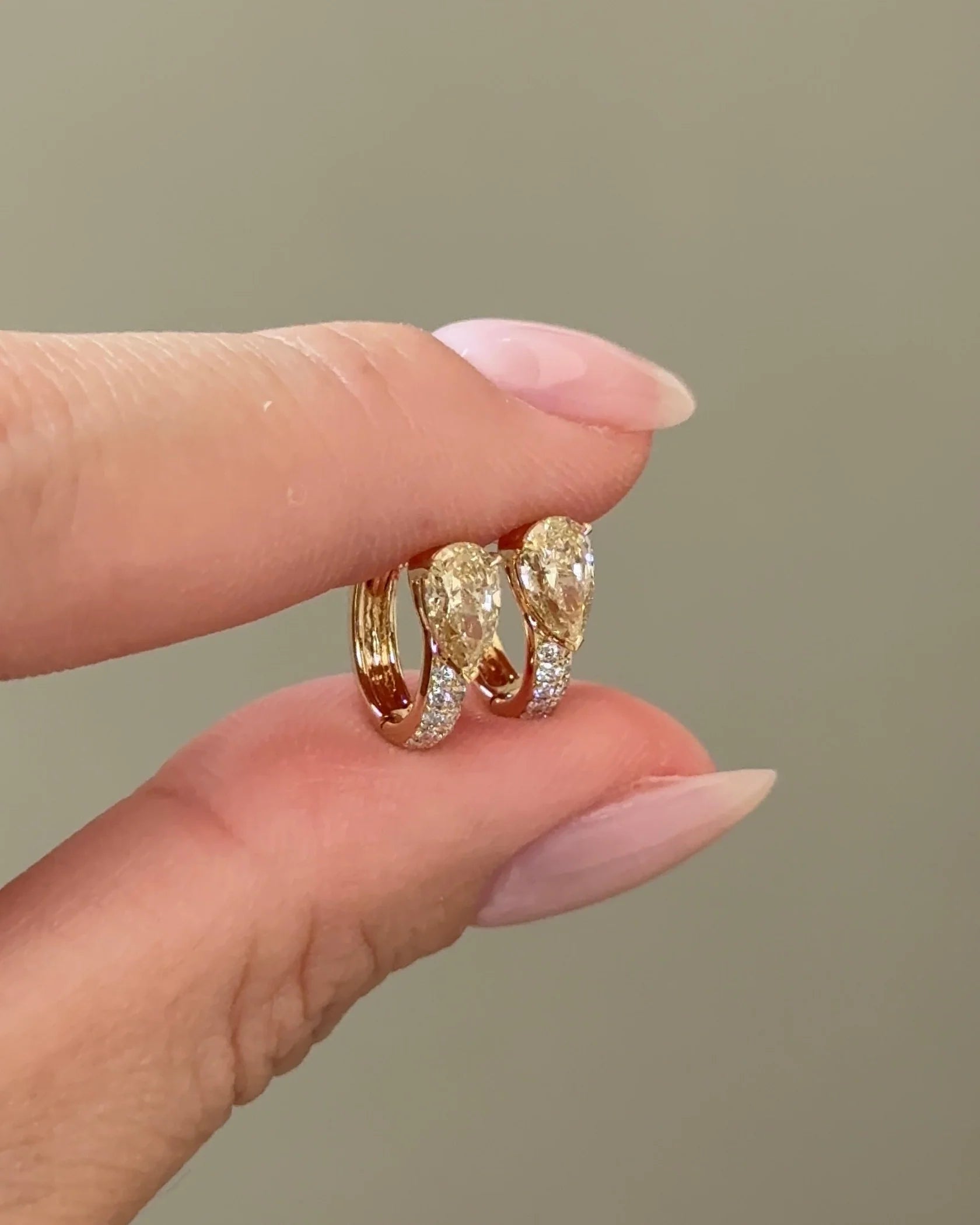 Champagne Pear Cut Lab Grown Diamond Pavé Huggie Hoop Earrings