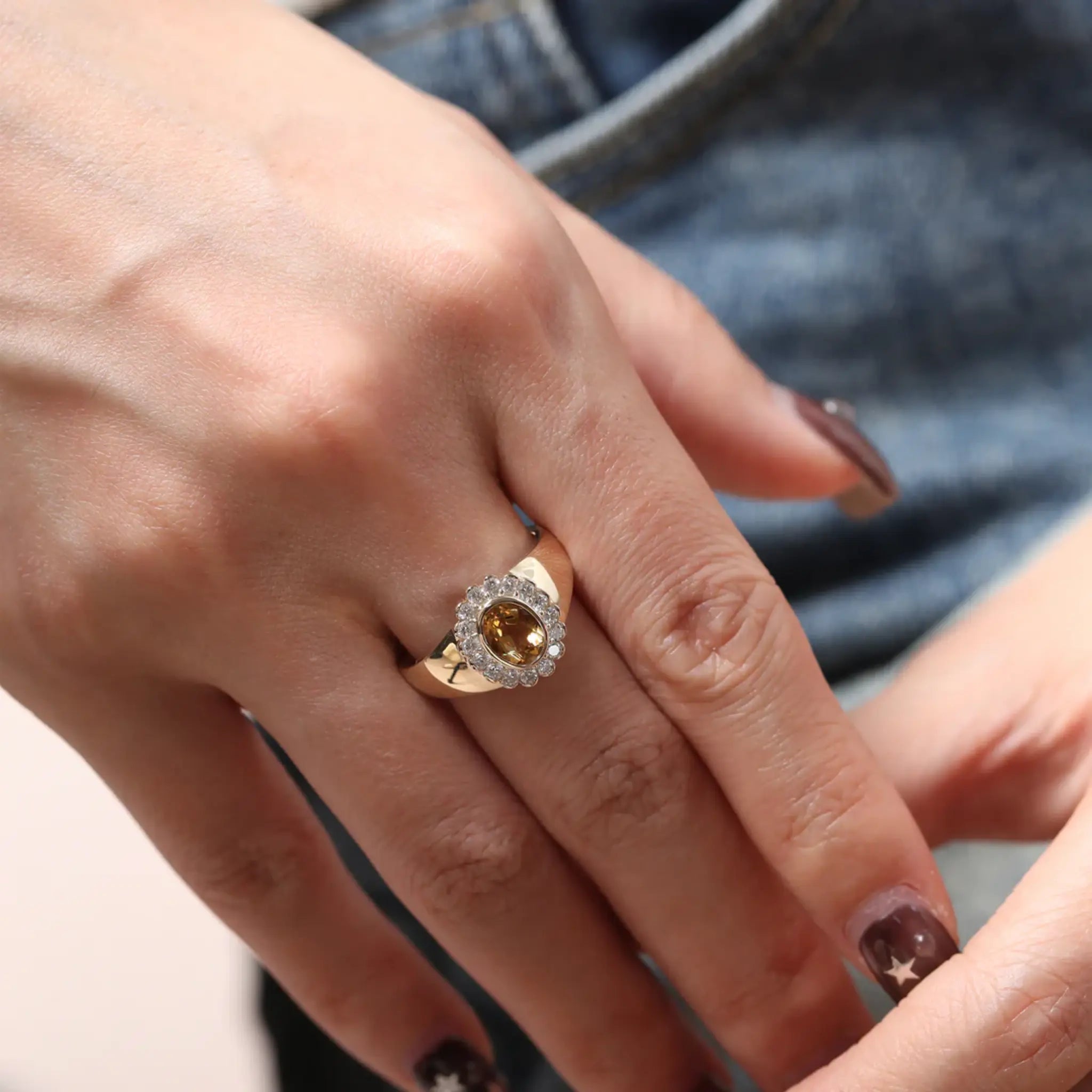 Oval Citrine Diamond Halo Ring