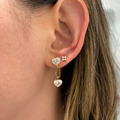 Heart Cut Lab Grown Diamond Paperclip Link Drop Earrings | 14K Gold Double Heart Dangle Earrings