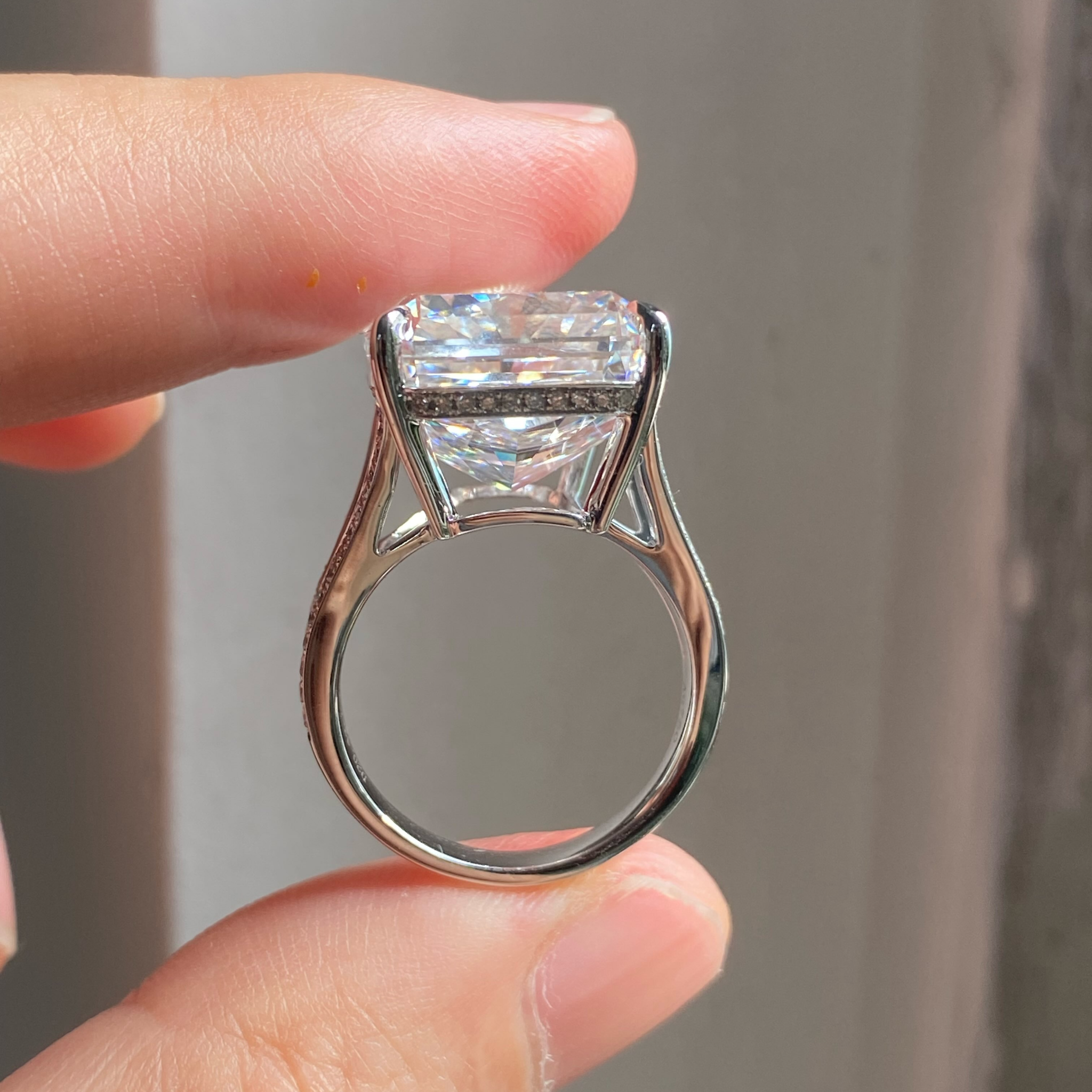 20 CT Radiant Cut Lab Grown Diamond Ring | Hidden Halo Split Shank Solitaire Engagement Ring | 14K Gold