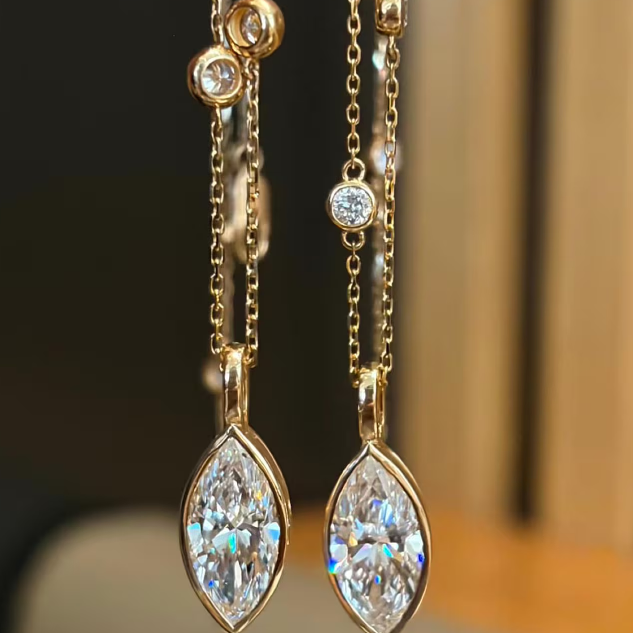 Marquise Cut Lab Grown Diamond Pendant Necklace | Bezel Set Gold Pendant