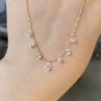 1 CT Floating Lab Grown Diamond Station Necklace | Round & Pear Diamond Dangle Necklace | 14K Gold Fine Jewelry