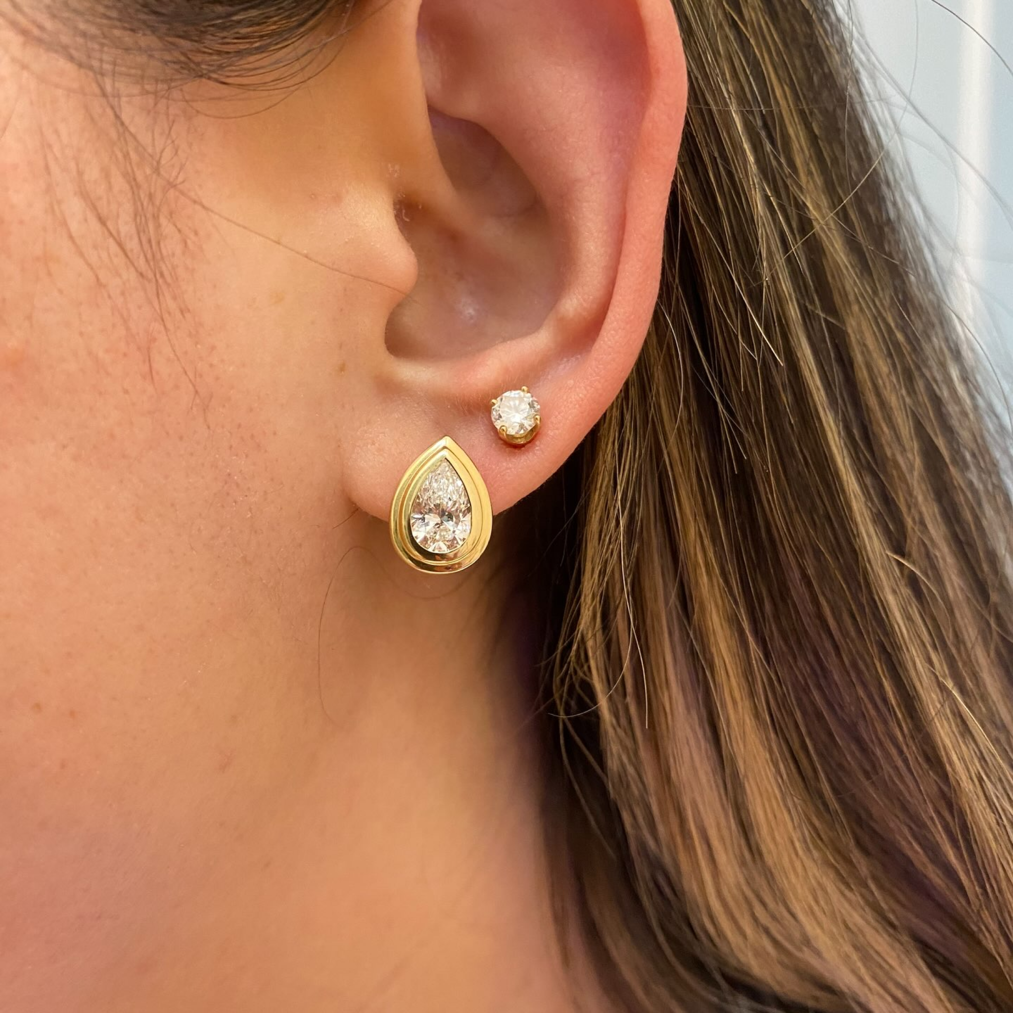 Pear-Shaped Lab Grown Diamond Stud Earrings with Double Bezel Setting