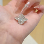 5 CT Oval Lab Grown Diamond Three Stone Engagement Ring | Pear Side Stone Solitaire Ring