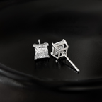 Princess-Cut Lab Grown Diamond Solitaire Stud Earrings in Four-Prong Basket Setting