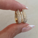 Round Brilliant Natural Diamond Huggie Hoop Earrings with Triple Row Pavé