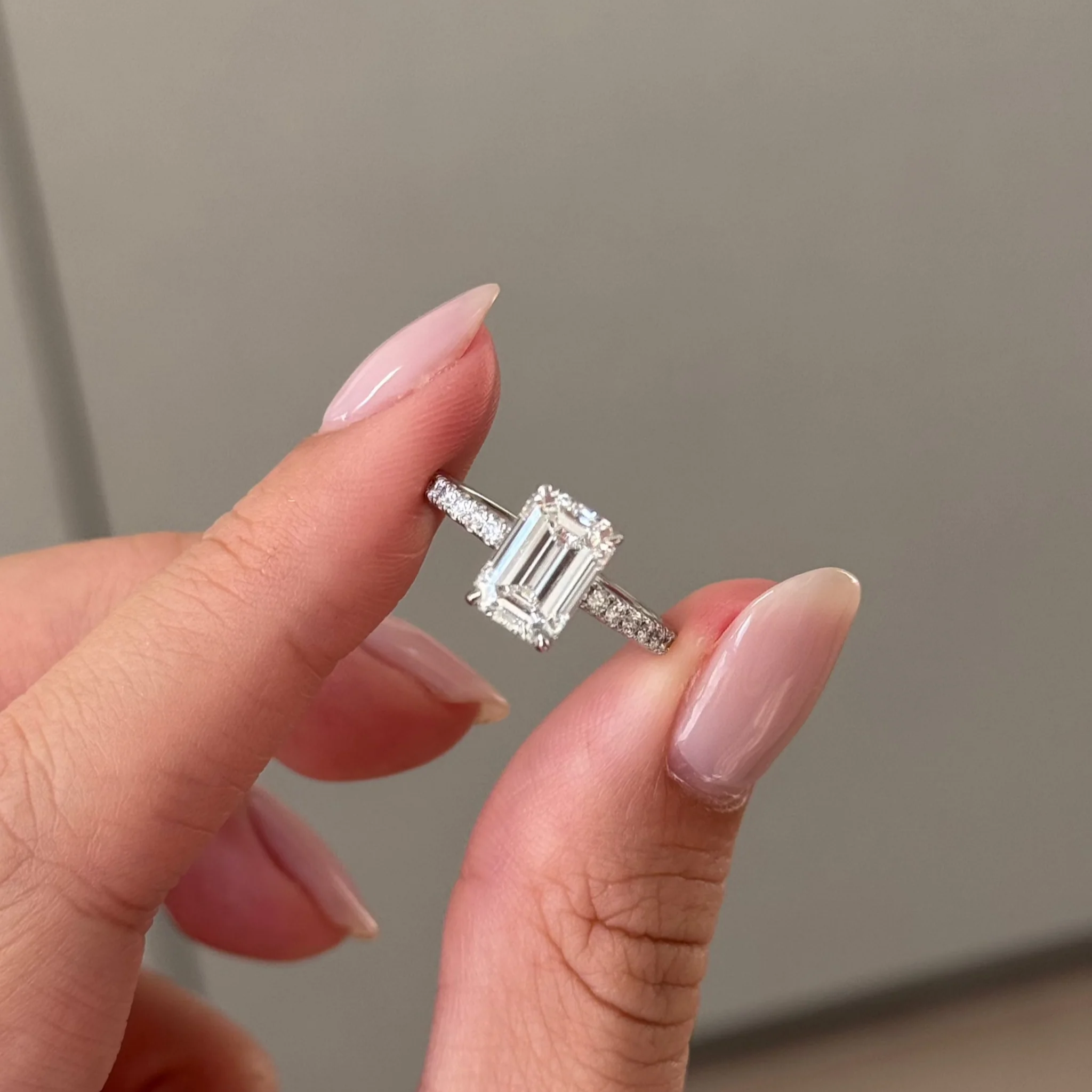2 carats Emerald Cut Diamond Micro Pave Ring