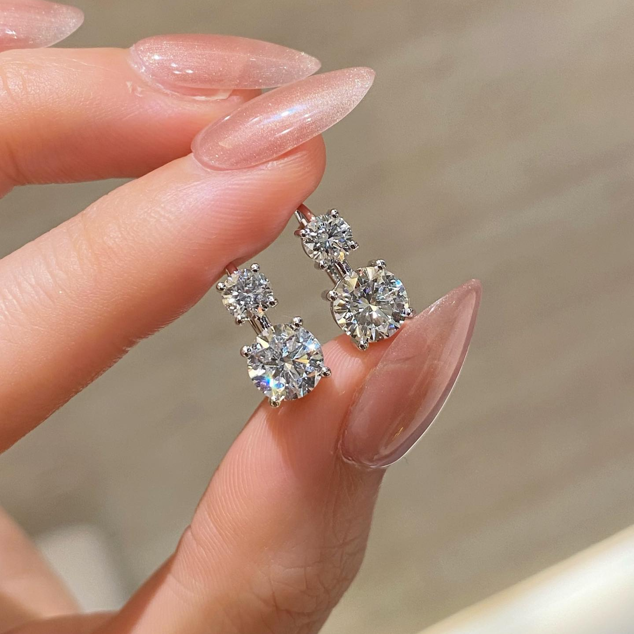 Round-Cut Lab Grown Diamond Two-Stone Drop Stud Earrings