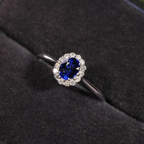 Oval Blue Sapphire & Diamond Halo Engagement Ring | Classic Oval Sapphire Ring