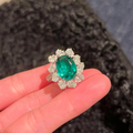 Oval Emerald & Diamond Halo Cocktail Ring | Luxury Emerald Statement Ring