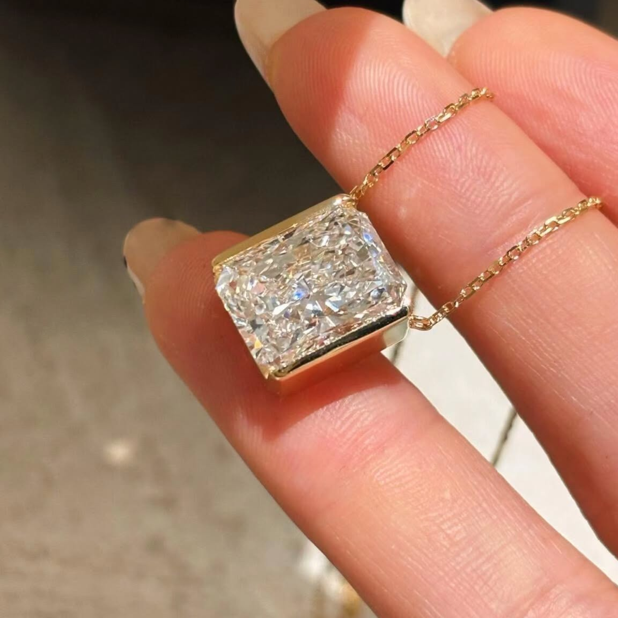 3.5 CT Radiant Cut Lab Grown Diamond Pendant | Half Bezel Diamond Necklace | Modern Solitaire Statement Jewelry