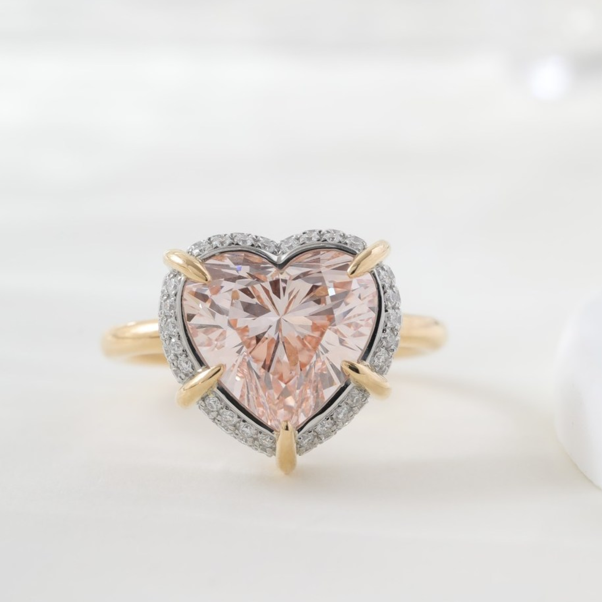 4 CT Heart Pink Lab Grown Diamond Engagement Ring with Hidden Halo | 14K Solid Gold Solitaire Ring