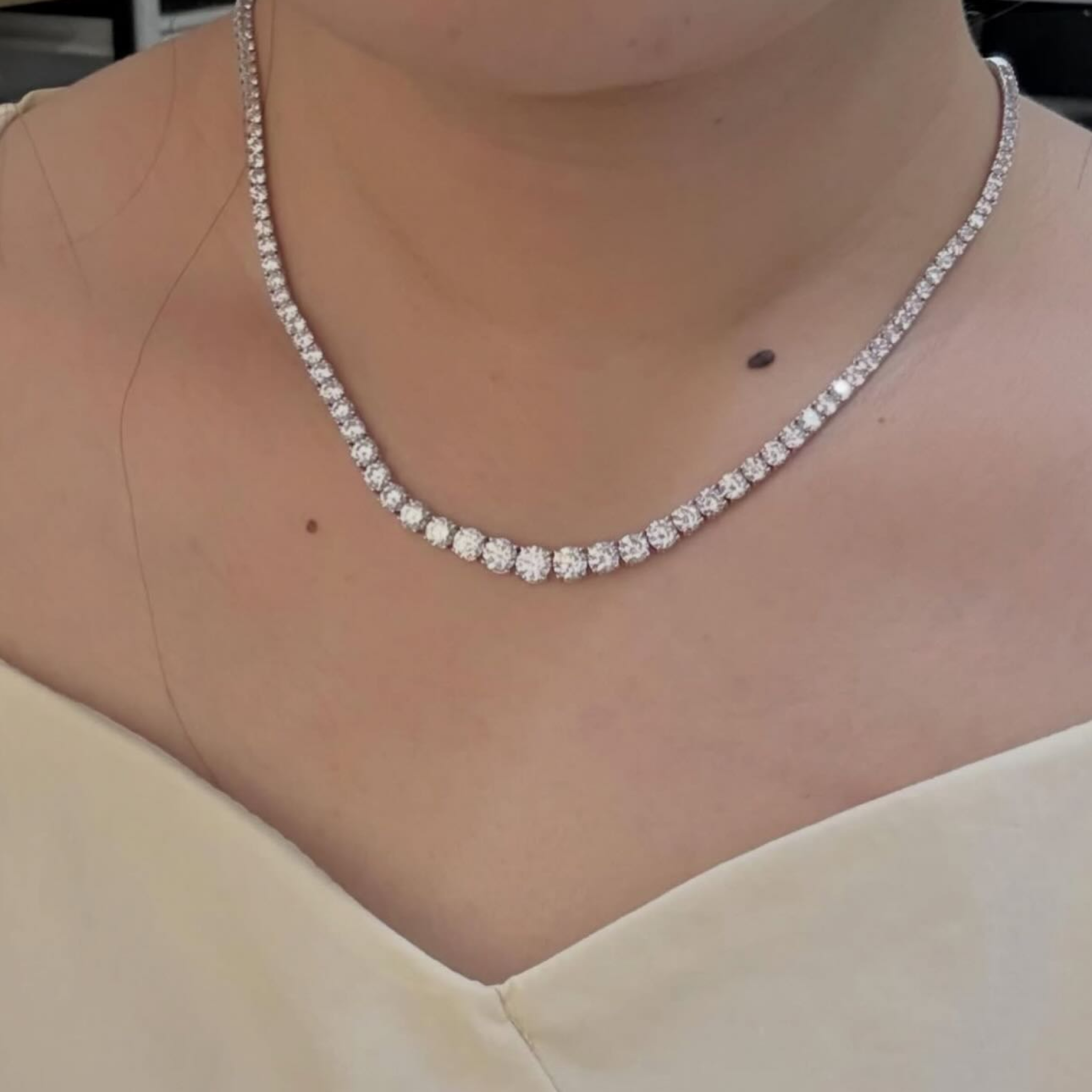 Graduated Round Lab Grown Diamond Tennis Necklace | 14K Gold Classic Tennis Necklace