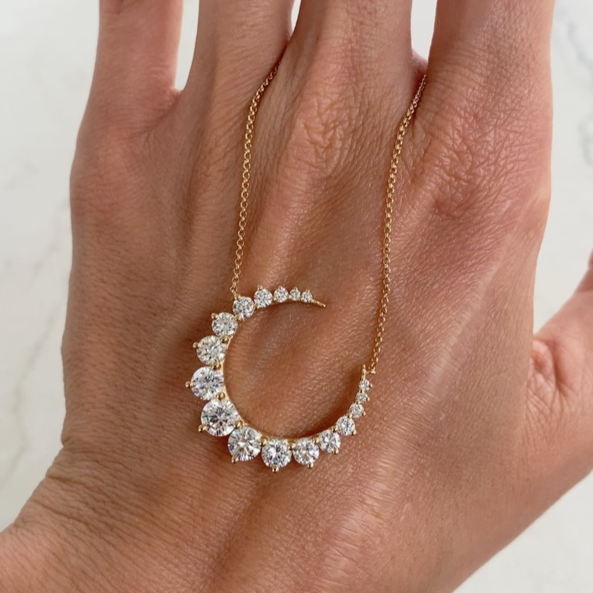 Round Brilliant Lab Grown Diamond Crescent Moon Necklace