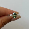 1 CT Deep Green Oval Lab Grown Diamond Engagement Ring | Marquise Side Stone Solitaire Ring | 14K Solid Gold