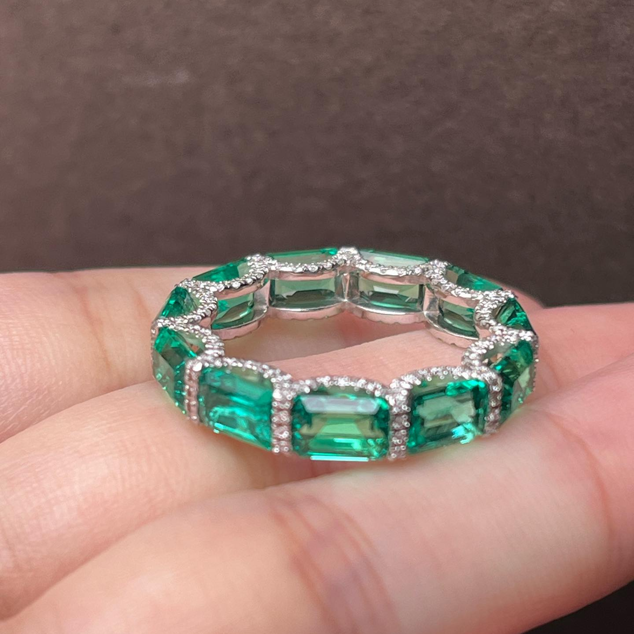 Emerald Cut Emerald Eternity Band | Full Eternity Wedding Ring | Luxury Green Gemstone Anniversary Band | 14K Gold