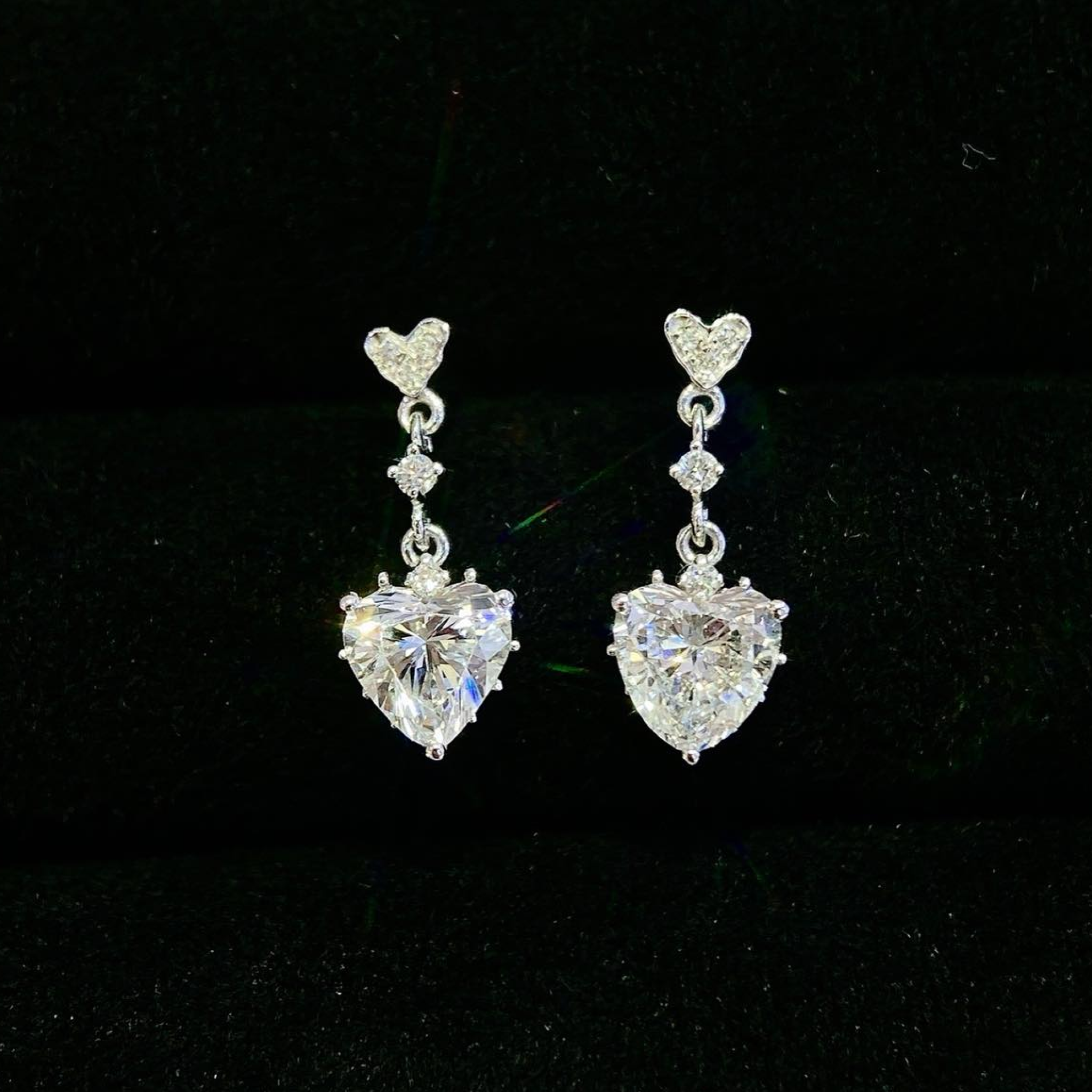 Classic Heart-Cut Lab Diamond Dangle Earrings