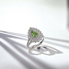 2 CT Fancy Green Pear Cut Lab Grown Diamond Ring | Double Halo Split Shank Pavé Engagement Ring