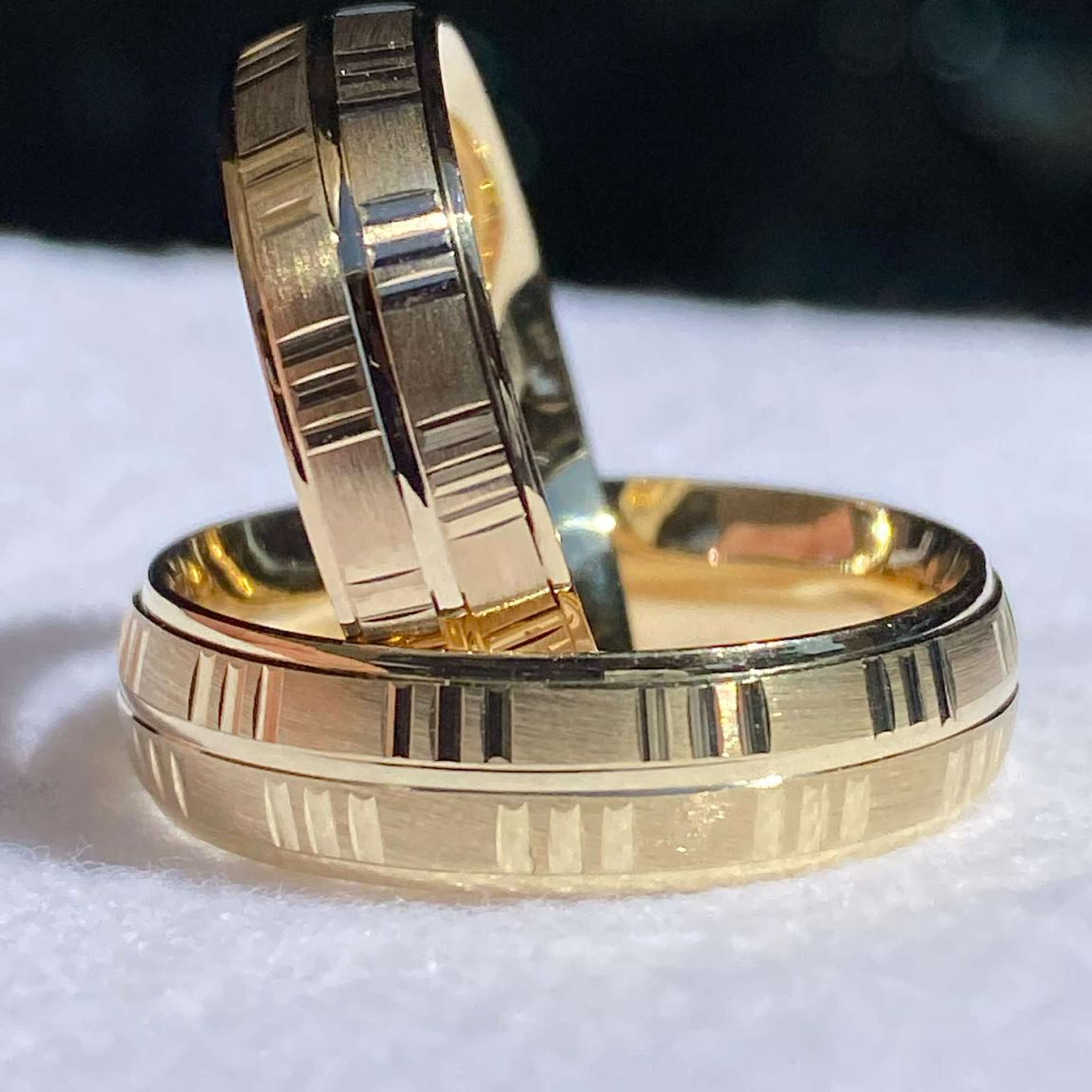 Matching Gold Wedding Bands | Engraved His & Hers Wedding Ring Set | Comfort Fit Solid Gold Couple Bands