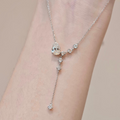Pear Cut Lab Grown Diamond Y Drop Necklace | Round Diamond Lariat Pendant | 14K White Gold Bridal Necklace