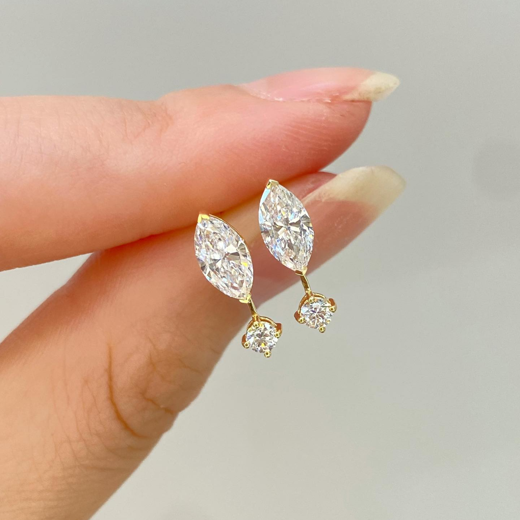 Marquise-Cut Lab Grown Diamond Drop Stud Earrings