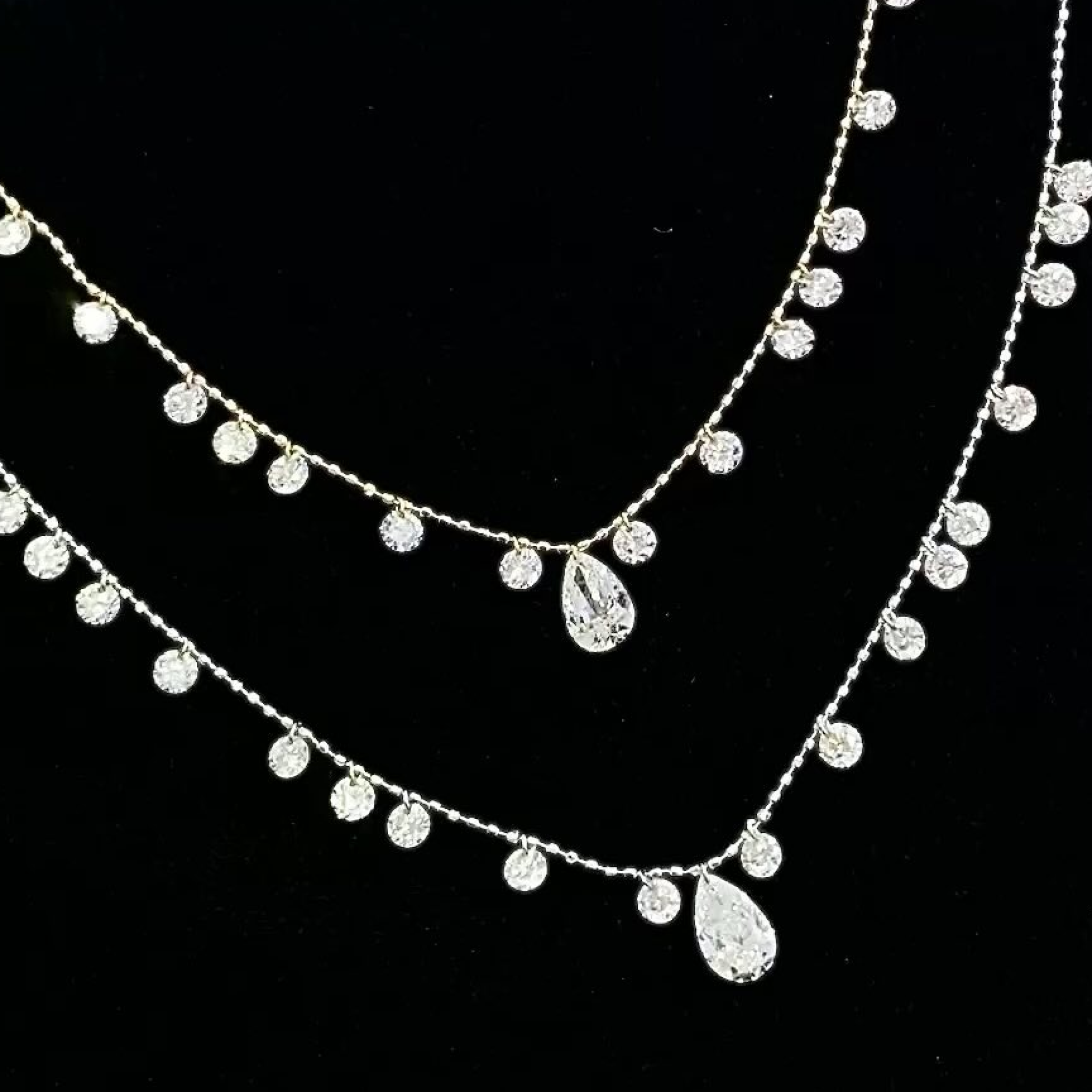 Pear Lab Grown Diamond Station Necklace | Floating Diamond Drop Necklace