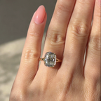 3 carats Elongated Cushion cut Tapered band with slim bezel ring