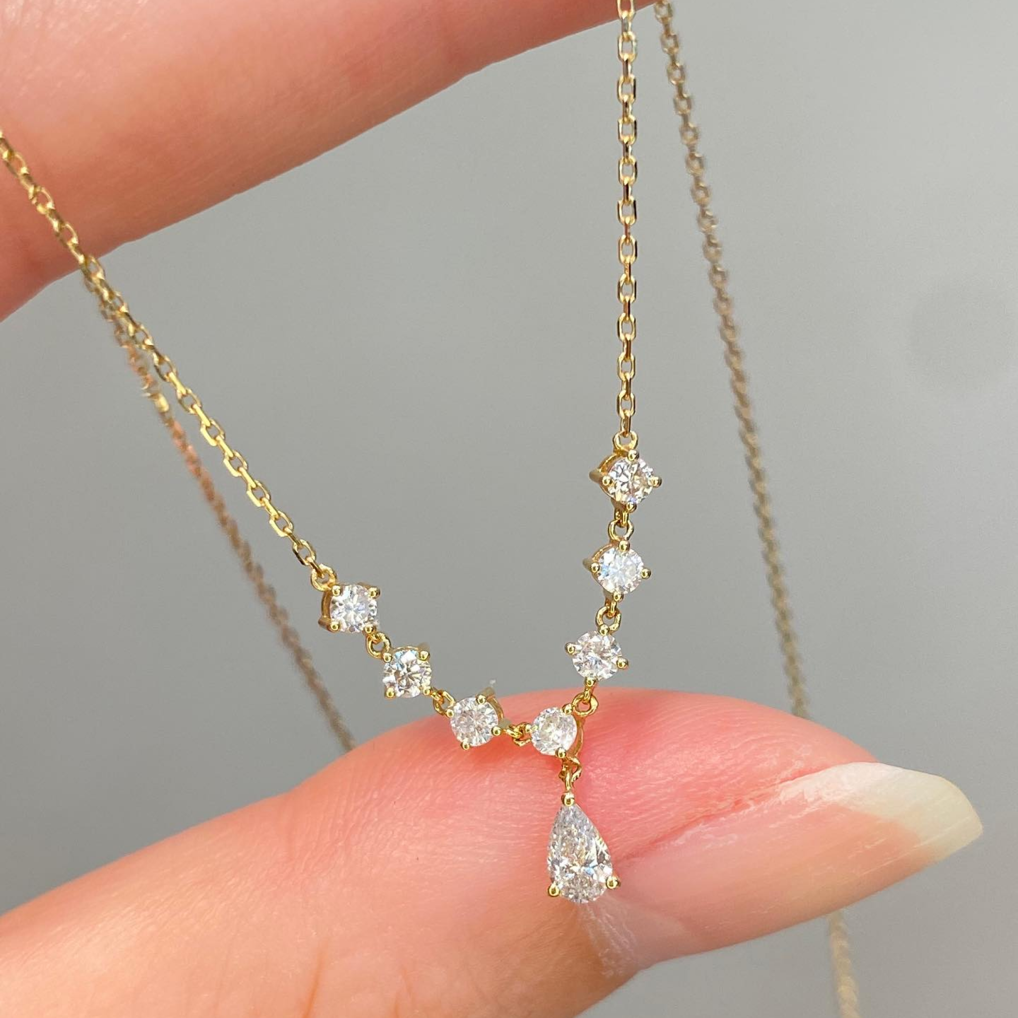Pear Drop Lab Grown Diamond Necklace | Station Diamond Pendant Necklace | Dainty Lab Grown Diamond Jewelry