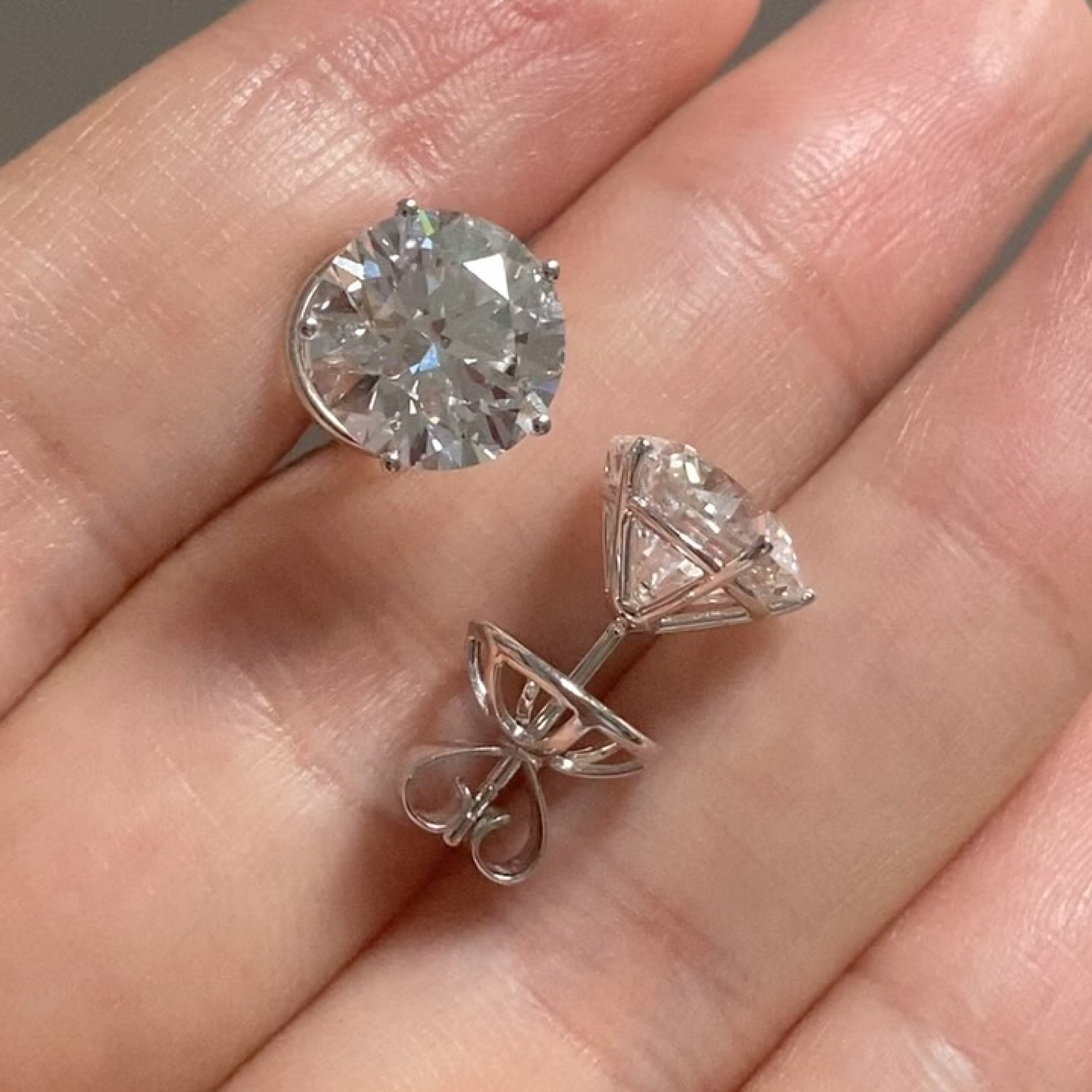 Round Lab Grown Diamond Stud Earrings | 4 Prong Martini Set Solitaire Earrings | 14K Gold Fine Jewelry