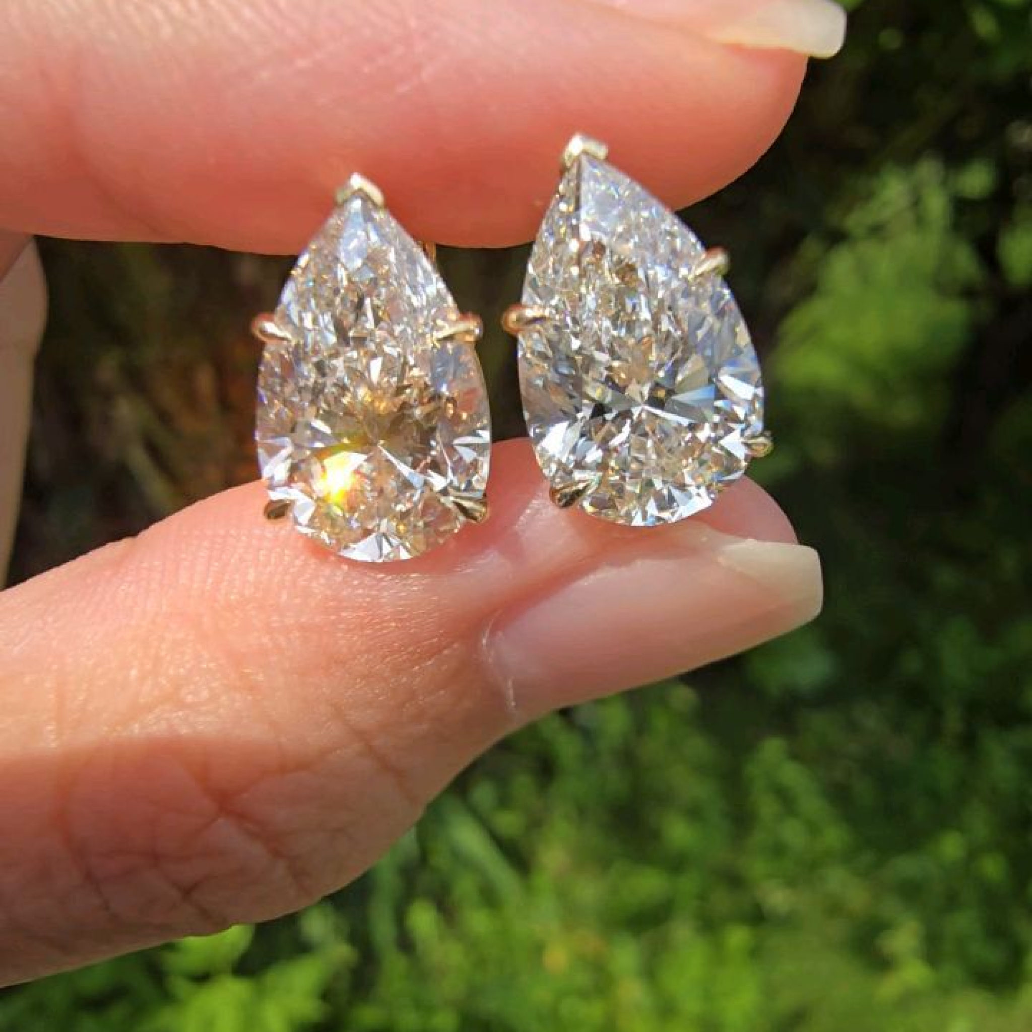 6.00 CTW Pear Shape Lab Grown Diamond Hoop Earrings with V-Prong Setting | 14K Solid Gold Luxury Earrings