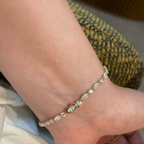 Round & Pear Cut Lab Grown Diamond Tennis Bracelet | Alternating Diamond 14K Gold Bracelet