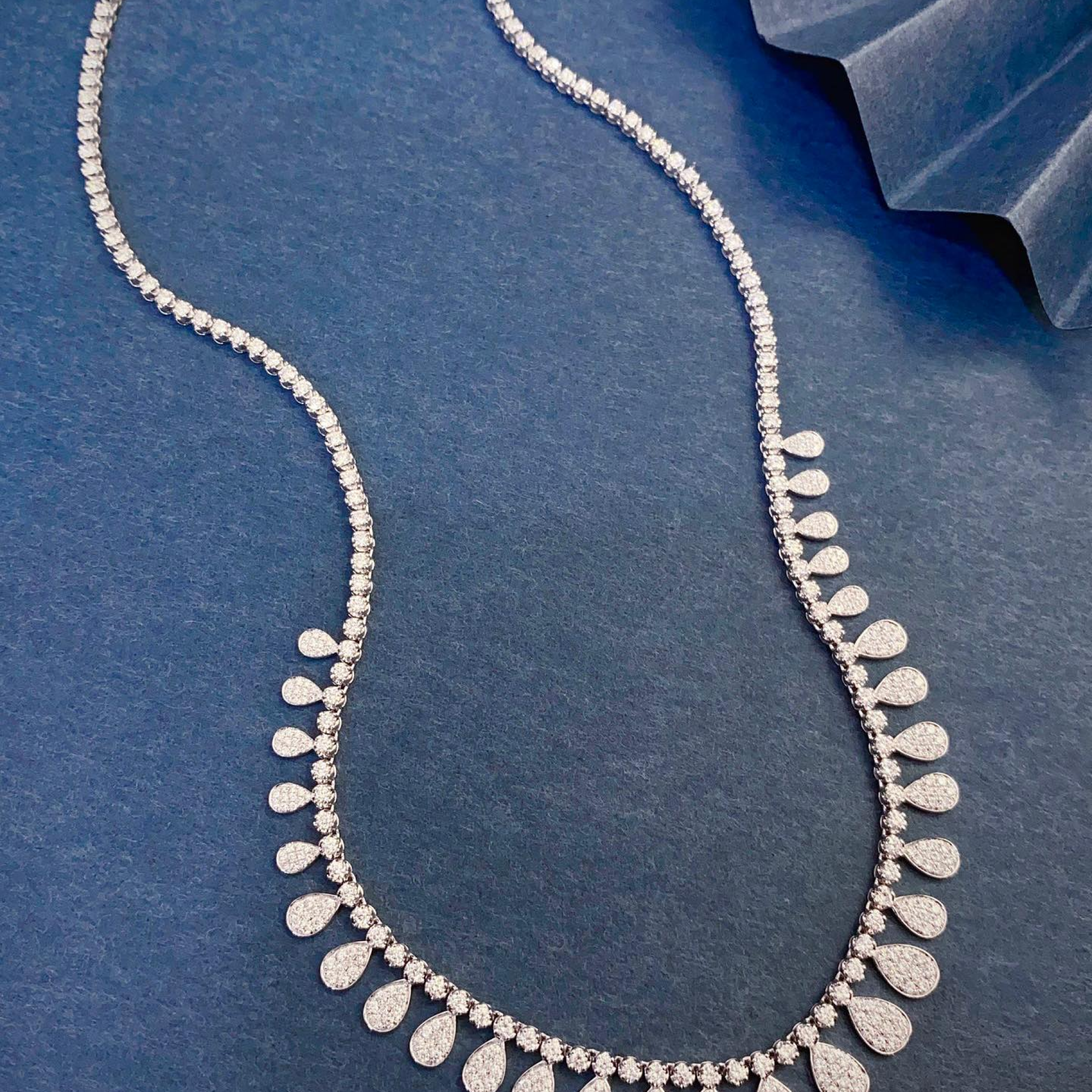Pear Drop Lab Grown Diamond Tennis Necklace | Pave Diamond Fringe Statement Necklace | 14K Gold Bridal Jewelry
