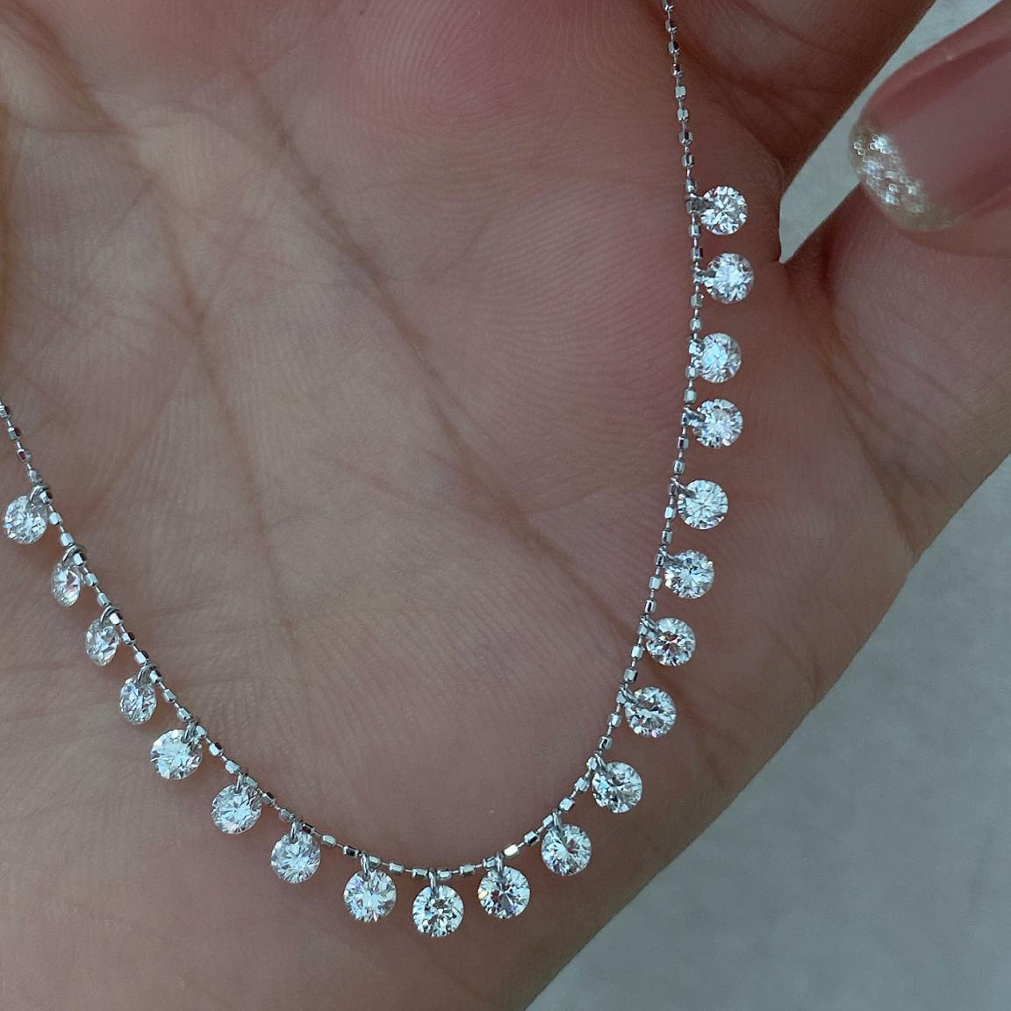 Round Lab Grown Diamond Station Drop Necklace | Dainty Floating Diamond Necklace