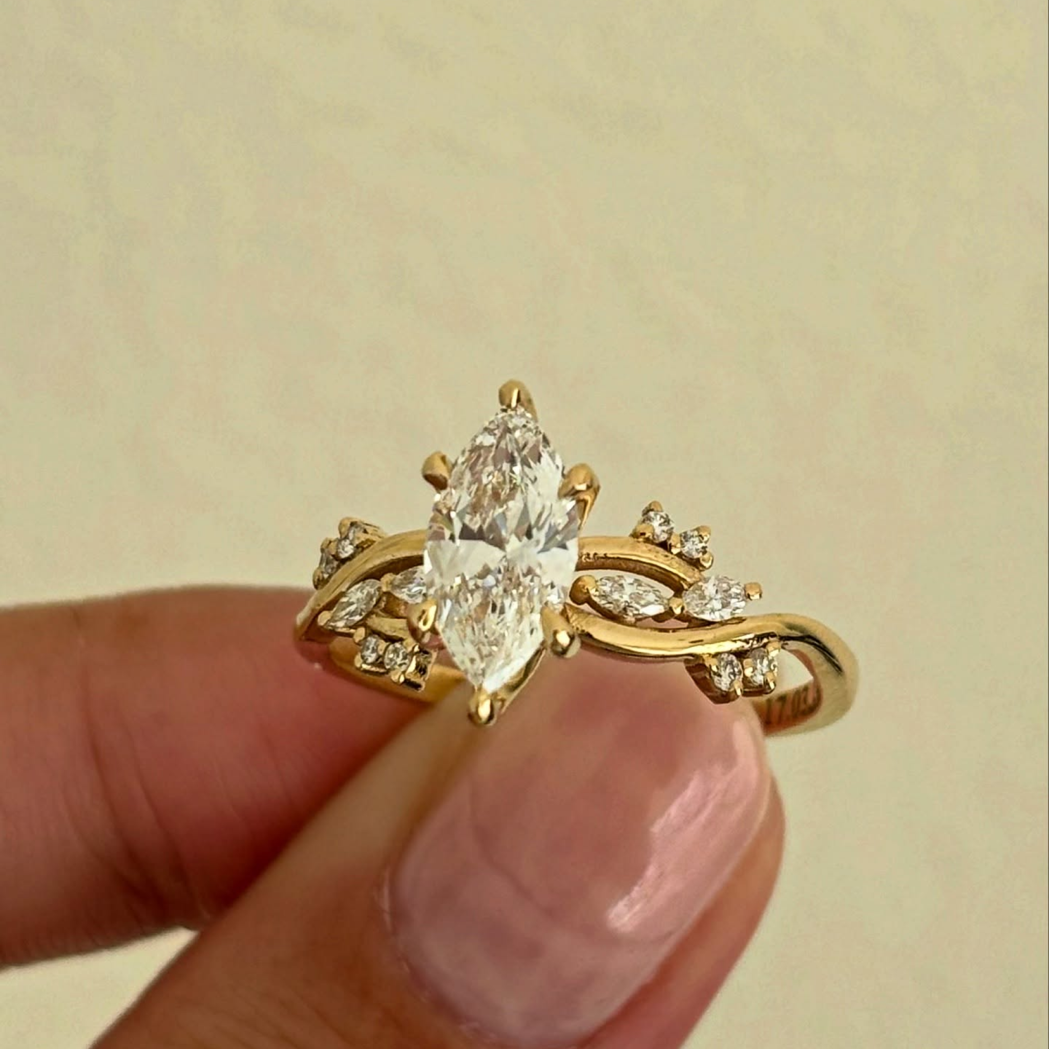 2 CT Marquise Lab Grown Diamond Engagement Ring with Leaf & Vine Diamond Band