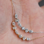 Mixed Shape Lab Grown Diamond Bar Necklace | Emerald, Marquise, Oval, Round & Pear Cut Diamonds in 14K Solid Gold