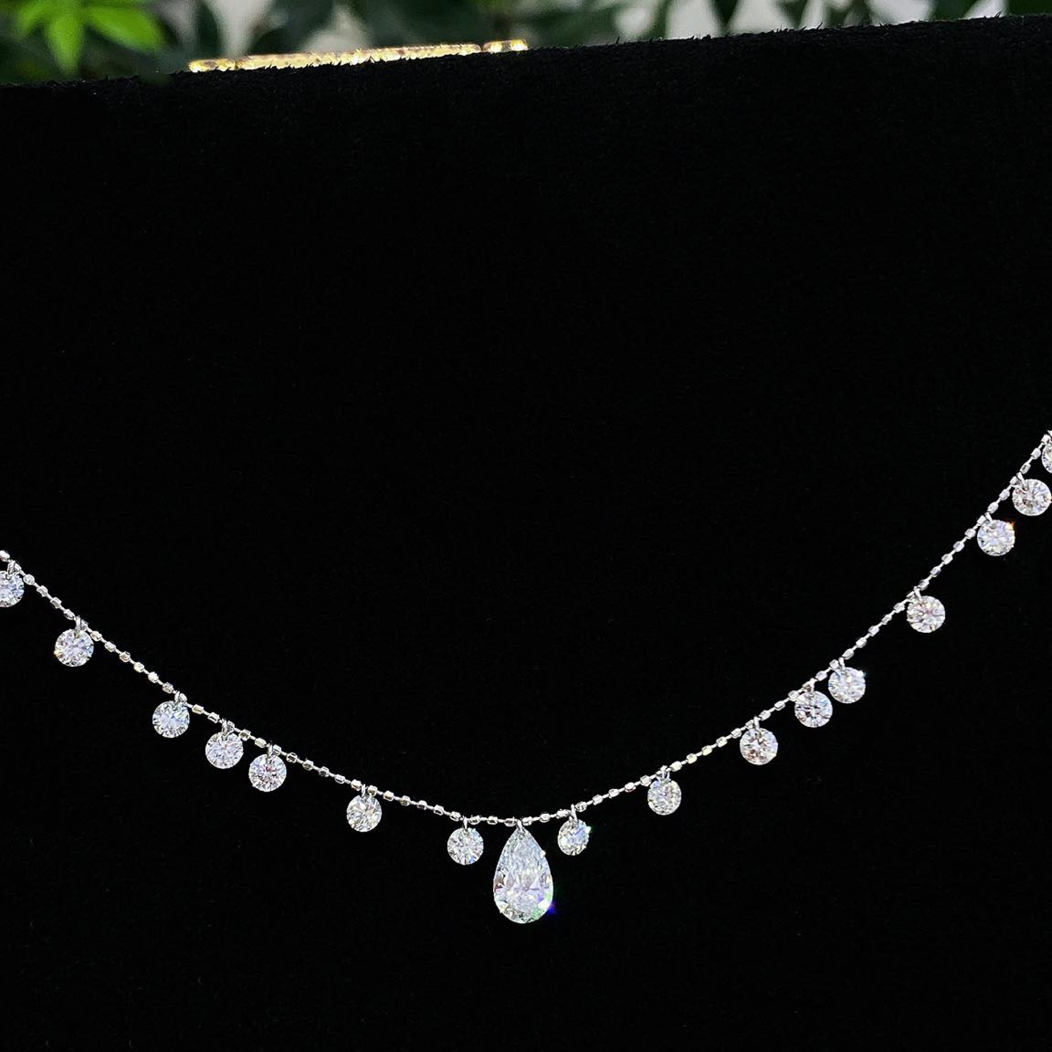 Pear Lab Grown Diamond Station Necklace | Floating Diamond Drop Necklace