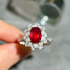 Oval Ruby & Diamond Floral Halo Cocktail Ring | Luxury Statement Ring