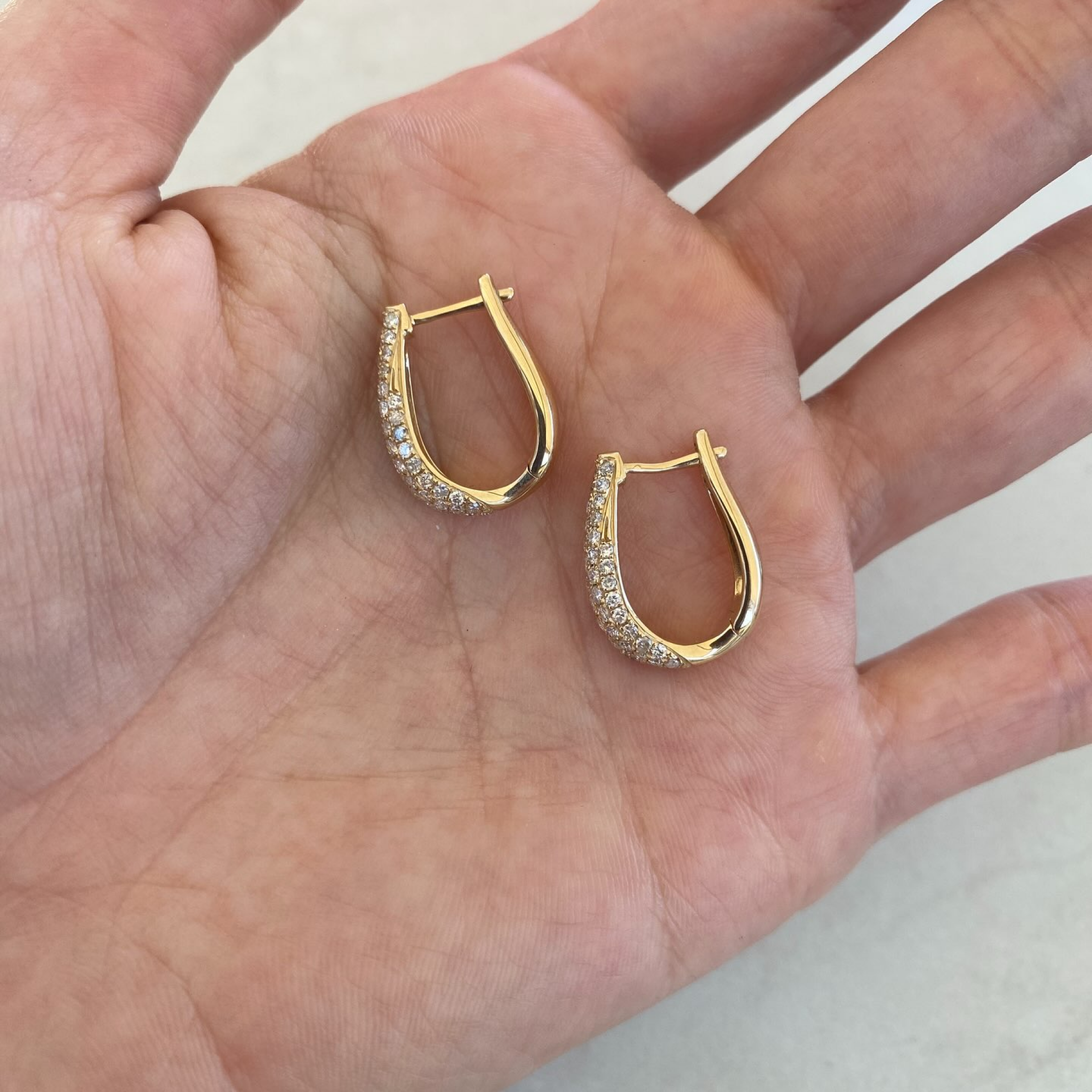 Round Brilliant Natural Diamond Huggie Hoop Earrings with Triple Row Pavé