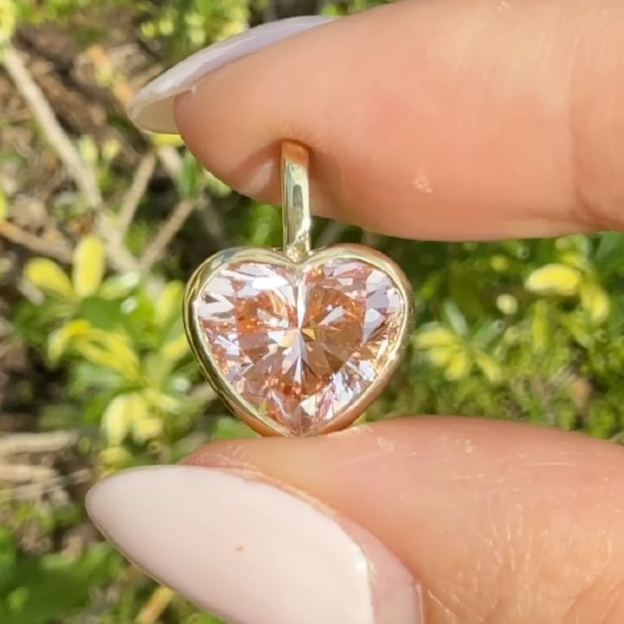 Heart Cut Pink Lab Grown Diamond Pendant | Full Bezel Solitaire Gold Necklace
