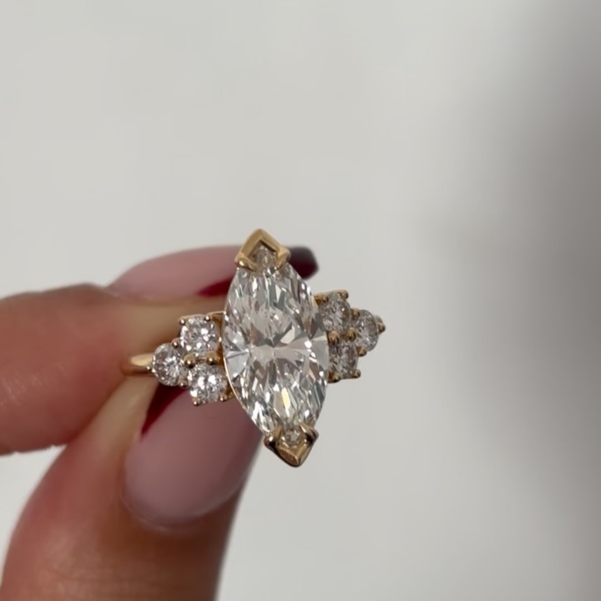 3 CT Marquise Lab Grown Diamond Engagement Ring with Round Diamond Side Cluster