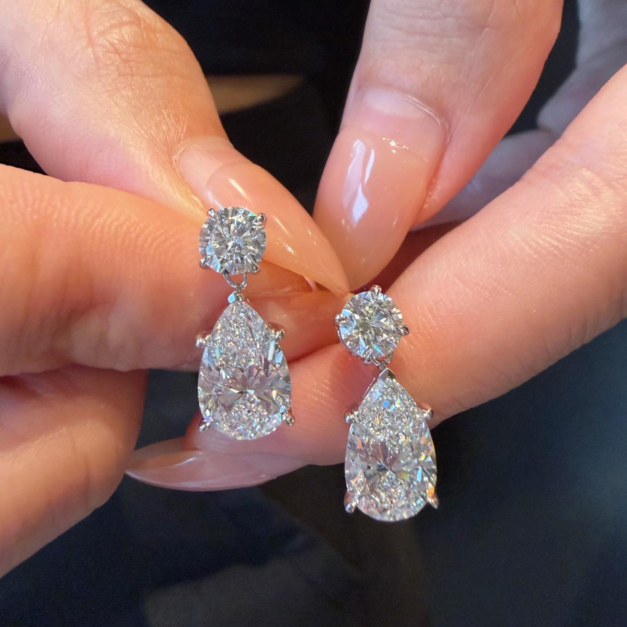 Pear Drop Lab Grown Diamond Earrings | Round & Pear Diamond Dangle Stud Earrings