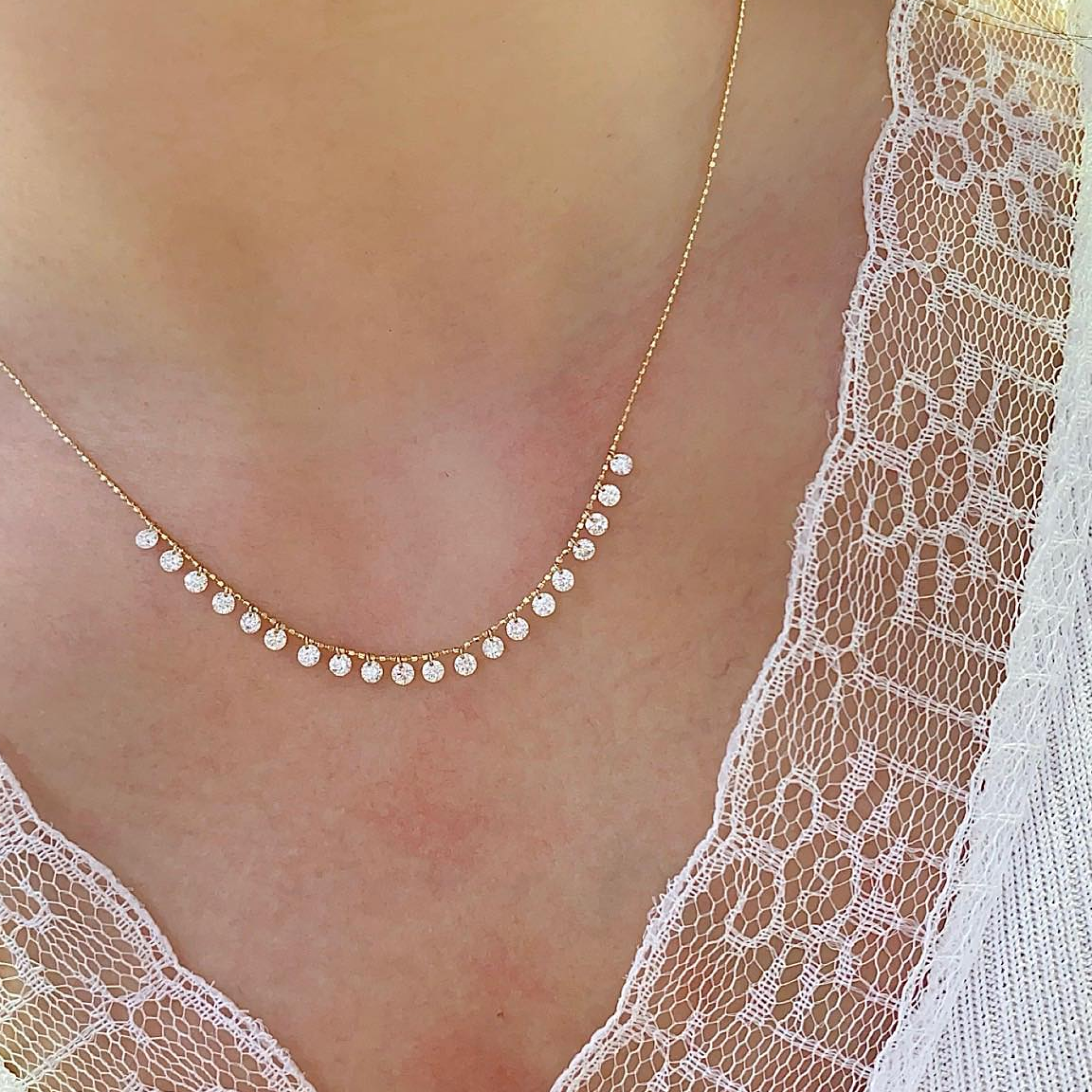 Round Lab Grown Diamond Station Drop Necklace | Dainty Floating Diamond Necklace