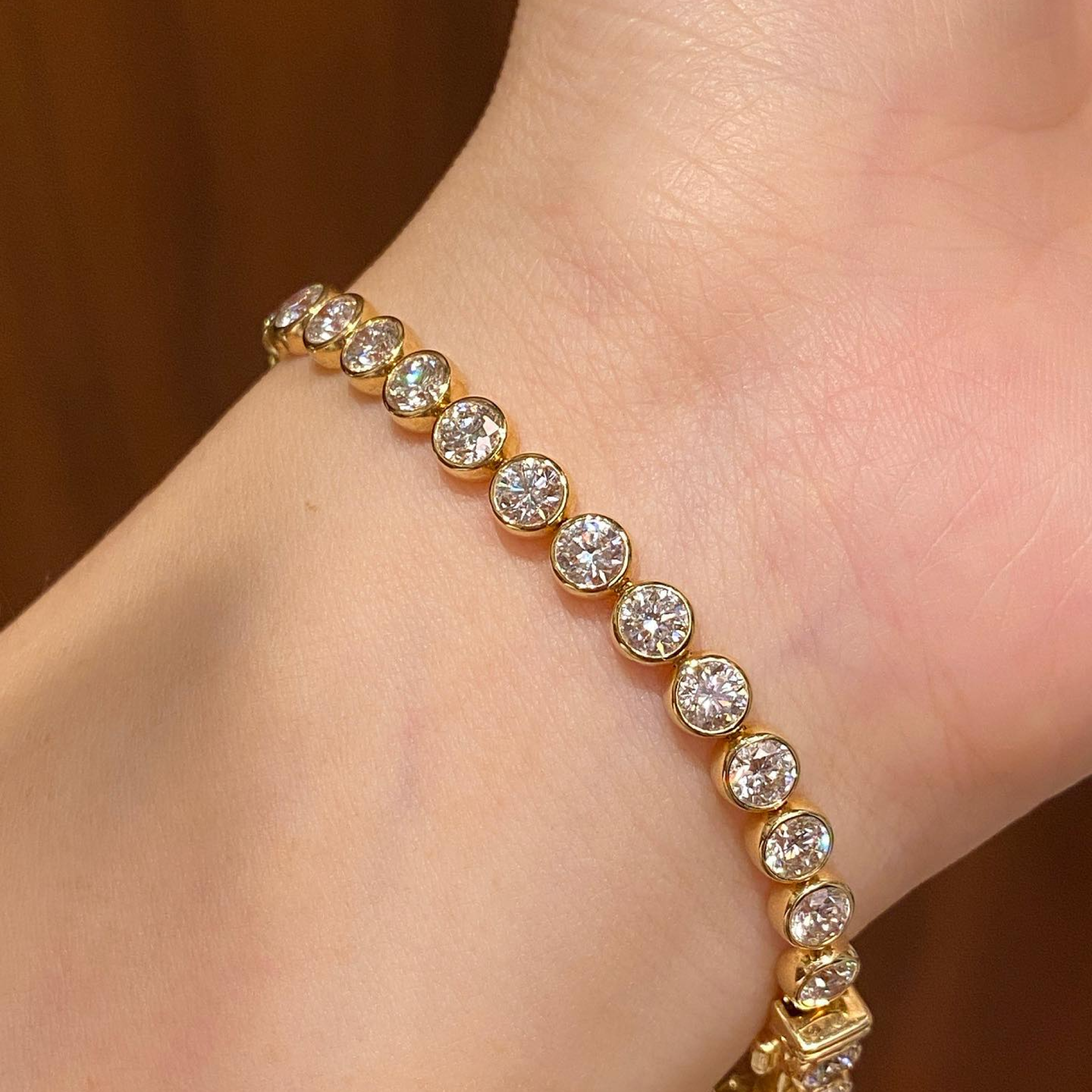 Round Bezel Set Lab Grown Diamond Tennis Bracelet | 14K Gold Lab Grown Diamond Bracelet