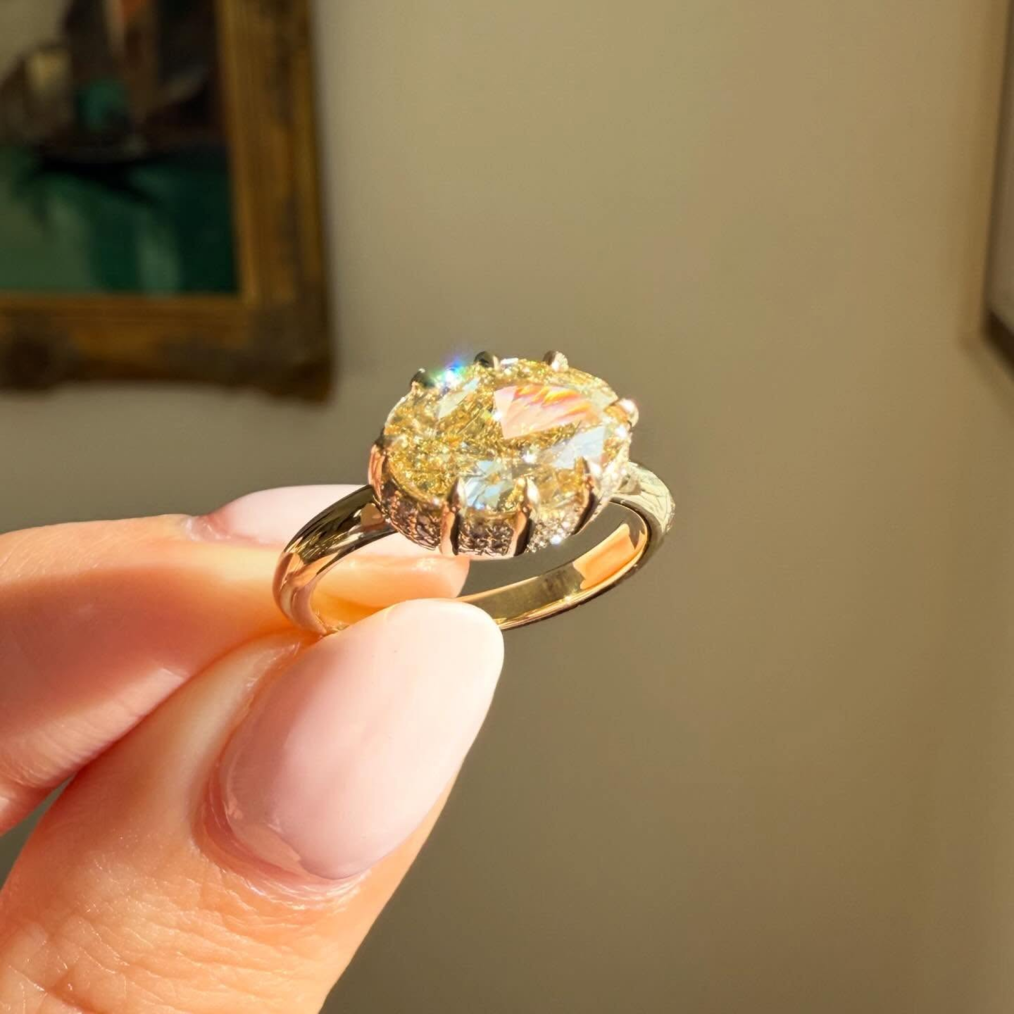 2 CT Fancy Yellow Pear Diamond Engagement Ring | Hidden Halo Rose Gold Solitaire Ring